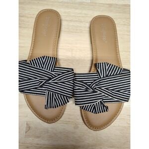 Westloop Women's 7/8 black white bow slip on flats beach nautical sandals